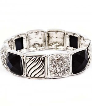 Black Bracelet Stretch Crytal Studs Acrylic Stone Faceted Texture 15 Mm Width 21692-3501RDBLK