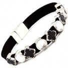 Clear Bracelet Faux Leather Acrylic Stones Enamel Texture Magnetic 7 Inch Long 21692-2821RDCLR