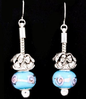 Teal Earring Fish Hook BeadBead Human Face 1 3 4 Inch Drop 210155-0871RDTEL