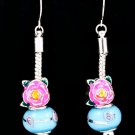 Blue Earring Fish Hook BeadBead Flower 1 3 4 Inch Drop 210155-0866RDBLU