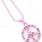 Pink Necklace Pendant Crystal Studs Peace Symbol Bead Chain 1 Inch Pendant 18 Inch L 113114-99493PNK