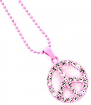 Pink Necklace Pendant Crystal Studs Peace Symbol Bead Chain 1 Inch Pendant 18 Inch L 113114-99493PNK
