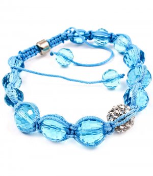 Blue Bracelet Crystal Stone Fireball Shambella Cord Adjustable 10 Mm Long 219202-718310BLU