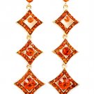 Orange Earring Post Earring Linear Drop Crystal Studs Diamond Shape 3 Inch Drop / 53535-9870GDORG