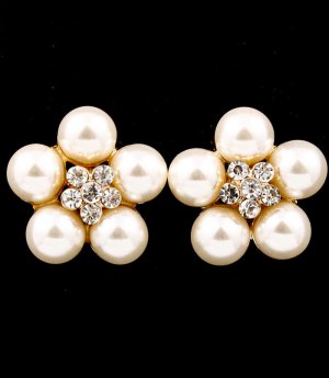 Clear Earring Post Earring Pearl Crystal Studs Flower 1 Inch Drop / 53535-9216GDCLR