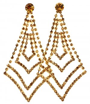 Brown Earring Post Earring Crystal Studs Multi Layered Prong Set 3 1 2 Inch Drop / 53535-9185GDBRO