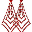 Red Earring Post Earring Crystal Studs Multi Layered Prong Set 3 1 2 Inch Drop / 53535-9185BNRED
