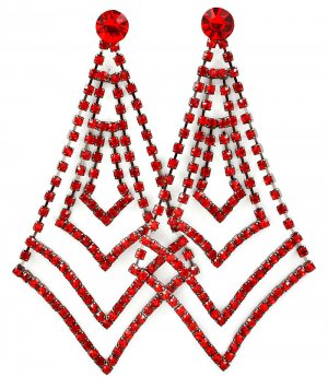 Red Earring Post Earring Crystal Studs Multi Layered Prong Set 3 1 2 Inch Drop / 53535-9185BNRED