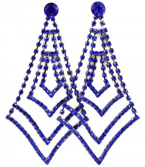 Blue Earring Post Earring Crystal Studs Multi Layered Prong Set 3 1 2 Inch Drop / 53535-9185BNBLU