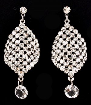 Clear Earring Post Earring Bead Crystal Studs Diamond Shape 2 Inch Drop / 53535-9124RDCLR