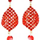 Red Earring Post Earring Bead Crystal Studs Diamond Shape 2 Inch Drop / 53535-9124GDRED