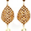 Brown Earring Post Earring Bead Crystal Studs Diamond Shape 2 Inch Drop / 53535-9124GDBRO