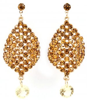 Brown Earring Post Earring Bead Crystal Studs Diamond Shape 2 Inch Drop / 53535-9124GDBRO
