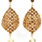 Brown Earring Post Earring Bead Crystal Studs Diamond Shape 2 Inch Drop / 53535-9124GDBRO