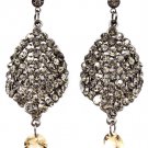 Black Earring Post Earring Bead Crystal Studs Diamond Shape 2 Inch Drop / 53535-9124BNBKA