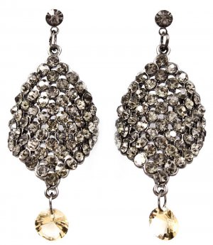 Black Earring Post Earring Bead Crystal Studs Diamond Shape 2 Inch Drop / 53535-9124BNBKA