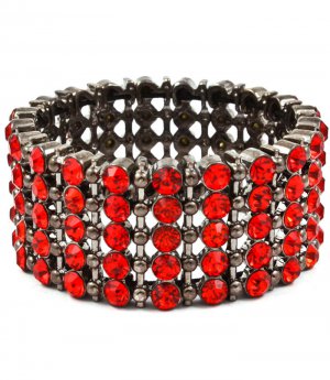 Red Bracelet Bangle Stretch Metal Casting Crystal Studs Hoop 2 1 2 Inch Width / 53235-91061BNRED