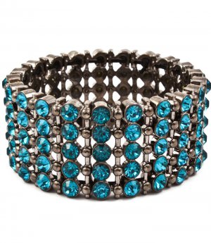 Blue Bracelet Bangle Stretch Metal Casting Crystal Studs Hoop 2 1 2 Inch Width / 53235-91061BNBLU