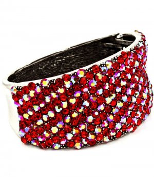 Red Bracelet Hinge Crystal Studs Metal Casting Texture 2 3 4 Inch Width / 53230-199RDRED
