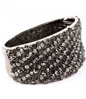 Black Bracelet Hinge Crystal Studs Metal Casting Texture 2 3 4 Inch Width / 53230-199RDBLK