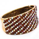 Brown Bracelet Hinge Crystal Studs Metal Casting Texture 2 3 4 Inch Width / 53230-199GDBRO