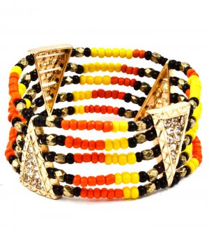 Orange Bracelet Bangle Stretch Metal Casting Crystal Studs Bead Chain Triangle Textur 4712-5676GDORG