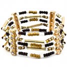 Black Bracelet Bangle Stretch Metal Casting Crystal Studs Bead Chain 2 1 2 Inch Width 4712-5618GDBLK