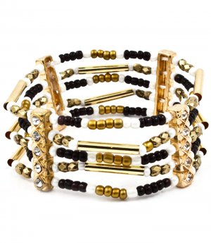 Black Bracelet Bangle Stretch Metal Casting Crystal Studs Bead Chain 2 1 2 Inch Width 4712-5618GDBLK