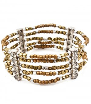 Brown Bracelet Bangle Stretch Metal Casting Crystal Studs Bead Chain 2 1 2 Inch Width 4712-5064RDBRO