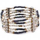 Blue Bracelet Bangle Stretch Metal Casting Crystal Studs Bead Chain 2 1 2 Inch Width 4712-5064RDBLU