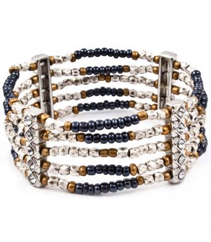 Blue Bracelet Bangle Stretch Metal Casting Crystal Studs Bead Chain 2 1 2 Inch Width 4712-5064RDBLU