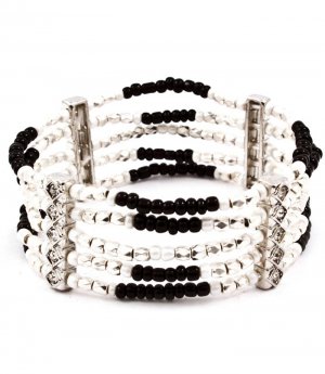 Black Bracelet Bangle Stretch Metal Casting Crystal Studs Bead Chain 2 1 2 Inch Width 4712-5064RDBLK