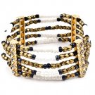 White Bracelet Bangle Stretch Metal Casting Crystal Studs Bead Chain 2 1 2 Inch Width 4712-5064GDWHT
