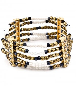 White Bracelet Bangle Stretch Metal Casting Crystal Studs Bead Chain 2 1 2 Inch Width 4712-5064GDWHT