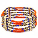 Orange Bracelet Bangle Stretch Metal Casting Crystal Studs Bead Chain 2 1 2 Inch Widt 4712-5064GDORG