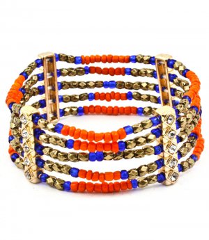 Orange Bracelet Bangle Stretch Metal Casting Crystal Studs Bead Chain 2 1 2 Inch Widt 4712-5064GDORG