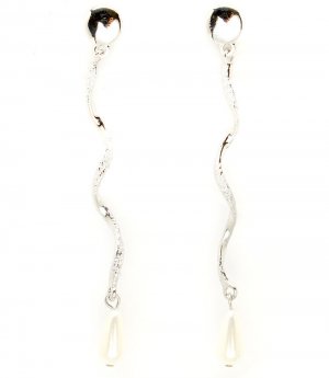 Cream Earring Post Earring Twisted Faux Pearl Tear Drop Texture 2 1 2 Inch Drop 32533-03474RDCRM