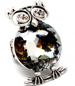 Clear Ring Adjustable Stretch Crystal Studs Owl Metal Casting 2 Inch Tall 3251827-0123SOCLR