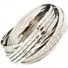 Silver Colored Bracelet Bangle Stackable Metal Casting Linked Various Hoops Texture 32228-34797RDSIV