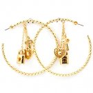 Clear Earring Post Earring Stud Metal Casting Charm Spiral Key Lock Heart 2 1 2 Inch 25185-9172GDCLR