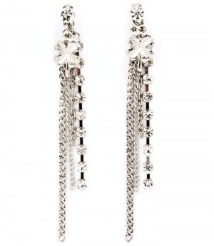 Clear Earring Post Earring Metal Casting Crystal Stud Tassel Clovers Prong Set Textu 25185-9075RDCLR