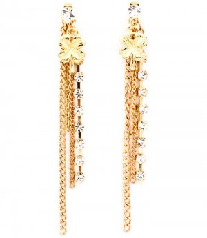 Clear Earring Post Earring Metal Casting Crystal Stud Tassel Clovers Prong Set Textu 25185-9075GDCLR