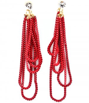 Red Earring Post Earring Crystal Stud Multi Layered 3 1 4 Inch Drop 25185-1286GDRED