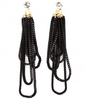 Black Earring Post Earring Crystal Stud Multi Layered 3 1 4 Inch Drop 25185-1286GDBLK