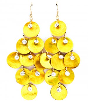 Yellow Earring Fish Hook Crystal Studs Discs Nacre Moving Joint Prong Set 3 1 4 Inch 25185-1275GDYEW