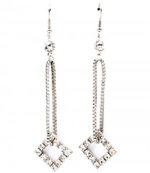 Clear Earring Fish Hook Crystal Studs Diamond Shape Link Prong Set 2 1 2 Inch Drop 25185-1252RDCLR