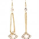 Clear Earring Fish Hook Crystal Studs Diamond Shape Link Prong Set 2 1 2 Inch Drop 25185-1252GDCLR