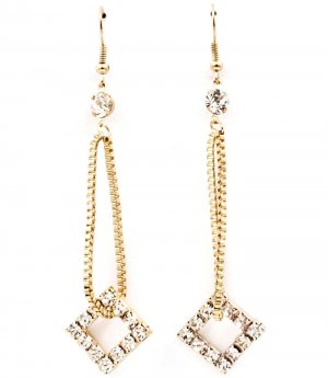 Clear Earring Fish Hook Crystal Studs Diamond Shape Link Prong Set 2 1 2 Inch Drop 25185-1252GDCLR