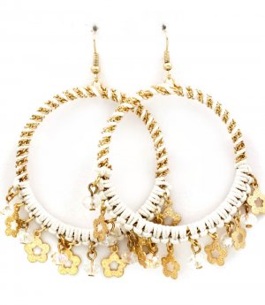 White Earring Fish Hook Hoop Charms Beads Metal Chians Coile D Texture 2 Inch Hoop 2 25185-1229GDWHT