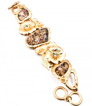Clear Bracelet Toggle Metal Casting Crystal Stud Flower Leaf Nacre Texture 3 Inch Wi 25182-3202MGCLR